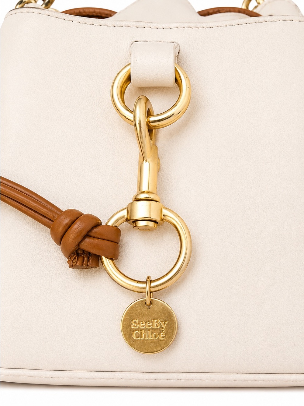 See By Chloé Leather Suede Bucket Bag Cream Taupe Brown Gold Hardware - Picture 6 of 16